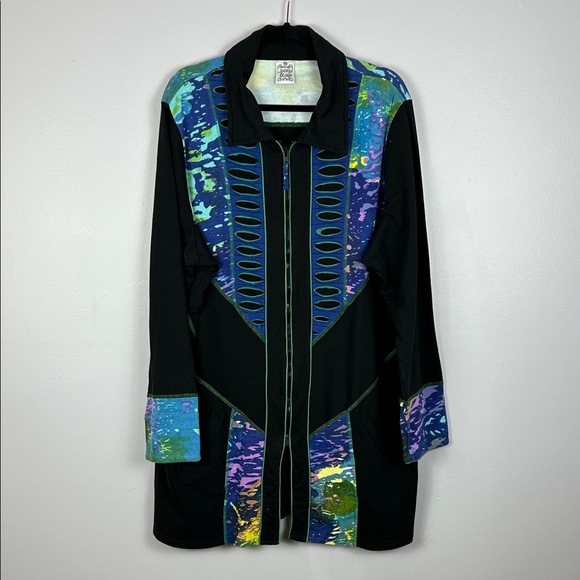 Parsley & Sage Artsy Patchwork Full Zip Cotton Jacket XL Black Casual Pockets - Picture 2 of 13